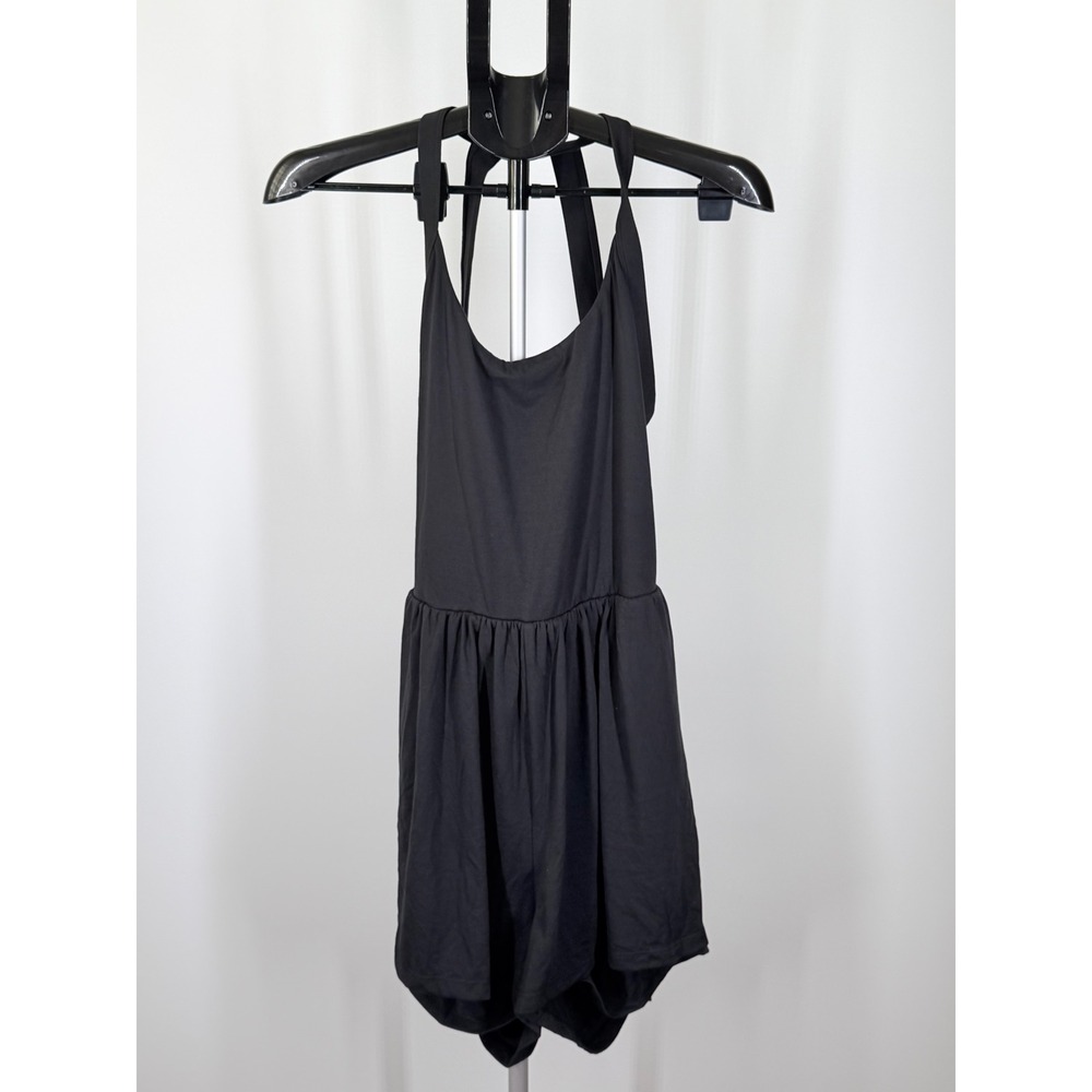 Halara Black Halter Neck Open Back Active Romper with Built-in Liner Size L